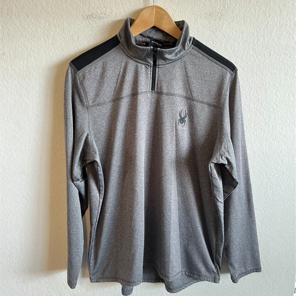 SPYDER Active ProWeb Grey Fleece Lined 1/4 Zip Stretch Pullover Mens Large